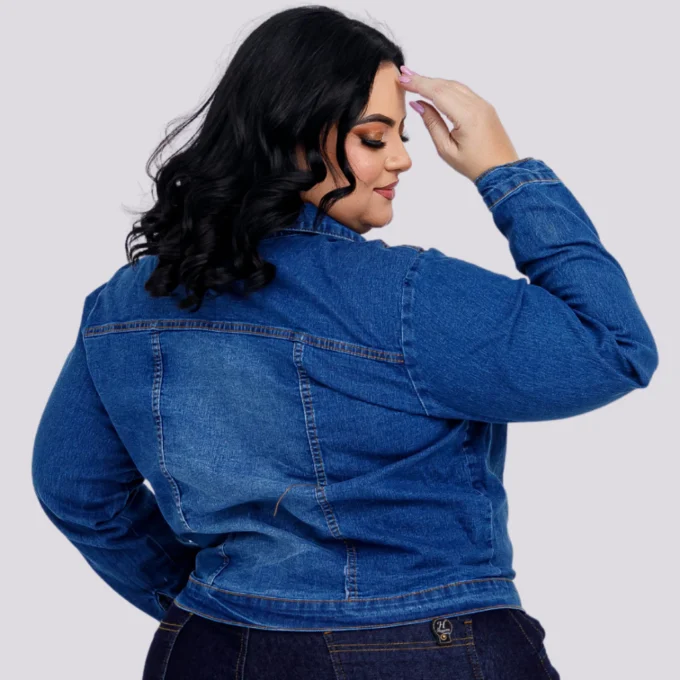 Jaqueta Jeans Feminina Plus Size Com Lycra