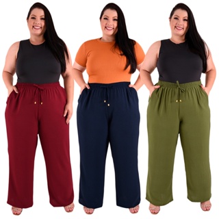 Kit 3 Calça Pantalona Plus Size Feminina Cintura