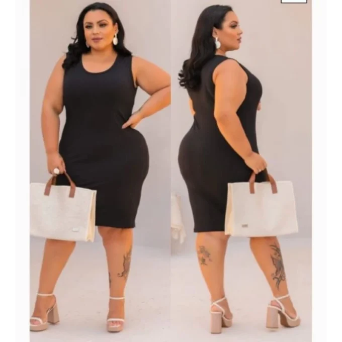 Vestido feminino plus size regata canelado