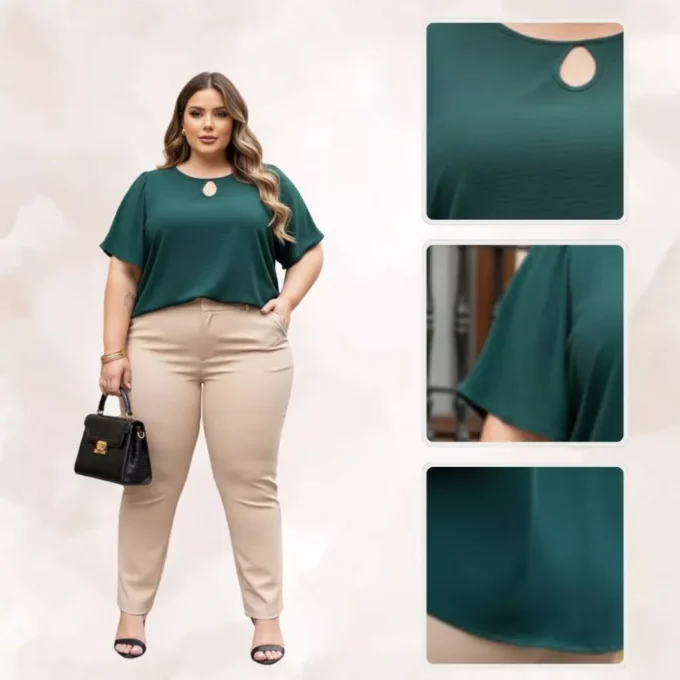 kit 2 Blusas variadas plus size feminina gola redonda com mangas